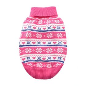 Dog Cable Knit 100% Cotton Sweater Snowflakes and Hearts Pink (size: X-Large)